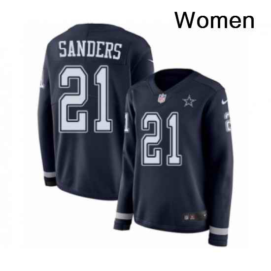Womens Nike Dallas Cowboys 21 Deion Sanders Limited Navy Blue Therma Long Sleeve NFL Jersey
